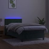 vidaXL Boxspring met matras en LED fluweel donkergroen 90x200 cm