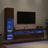 vidaXL 4-delige Tv-wandmeubelset met LED bewerkt hout bruineikenkleur