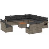 vidaXL 14-delige Loungeset met kussens poly rattan grijs