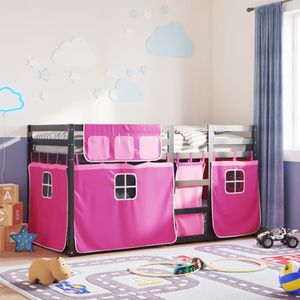 vidaXL Stapelbed met gordijnen 90x190 cm grenenhout roze