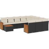 vidaXL 11-delige Loungeset met kussens poly rattan zwart