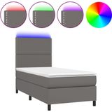 vidaXL Boxspring met matras en LED kunstleer grijs 100x200 cm