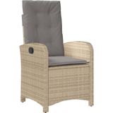 vidaXL 3-delige Tuinset met kussens poly rattan gemengd beige