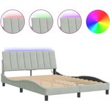 vidaXL Bedframe met LED-verlichting fluweel lichtgrijs 140x190 cm