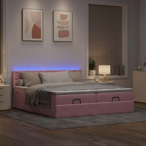 vidaXL Bedframe met matrassen 200x200cm fluweel roze