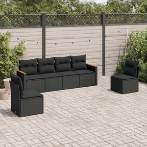 vidaXL 6-delige Loungeset met kussens poly rattan zwart