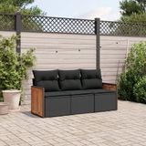 vidaXL 3-delige Loungeset met kussens poly rattan zwart