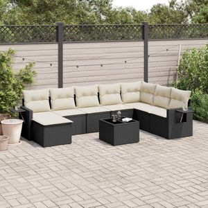 vidaXL - 9-delige - Loungeset - met - kussens - poly - rattan - zwart