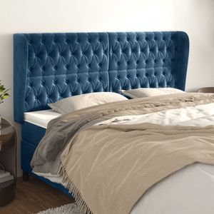 vidaXL Hoofdbord met randen 183x23x118/128 cm fluweel donkerblauw