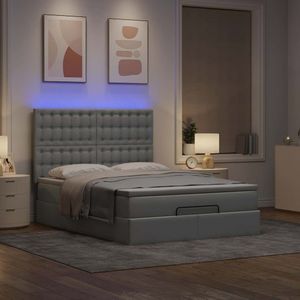 vidaXL Ottoman bed met matras en LED's 140x190cm stof lichtgrijs