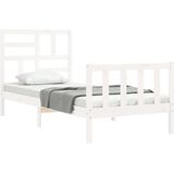 vidaXL Bedframe met hoofdbord massief hout wit 90x200 cm