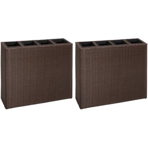 vidaXL Plantenbak verhoogd met 4 potten 2 st poly rattan bruin