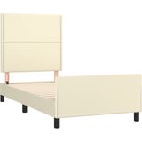 vidaXL Bedframe met hoofdbord kunstleer crèmekleurig 90x200 cm