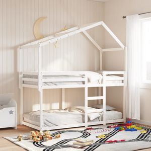 vidaXL Stapelbed met dak massief grenenhout wit 75x190 cm