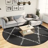 vidaXL-Vloerkleed-shaggy-hoogpolig-modern-Ø-280-cm-zwart-en-crème