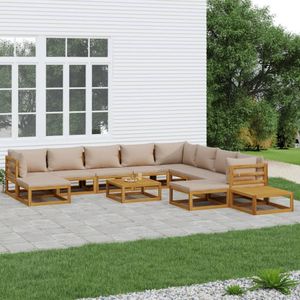 vidaXL 12-delige Loungeset met kussens massief hout taupe