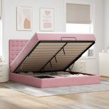 vidaXL Ottoman bed met matrassen en LED's 180x200cm fluweel roze