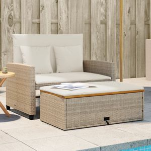 vidaXL Tuinbank 2-zits met kussens poly rattan en acaciahout beige