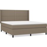 vidaXL Boxspring met matras stof taupe 160x200 cm