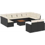 vidaXL 13-delige Loungeset met kussens poly rattan zwart