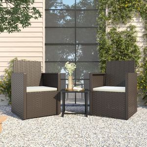 vidaXL 3-delige Loungeset met kussens poly rattan zwart