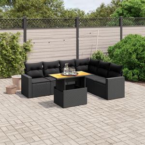 vidaXL 7-delige Loungeset met kussens poly rattan zwart