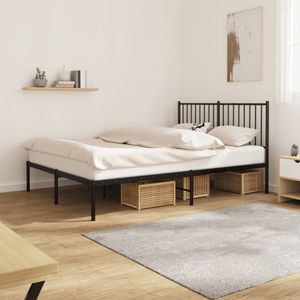 vidaXL Bedframe met hoofdbord metaal zwart 140x190 cm