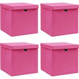 vidaXL-Opbergboxen-met-deksel-4-st-32x32x32-cm-stof-roze