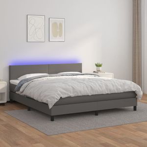 vidaXL Boxspring met matras en LED kunstleer grijs 160x200 cm