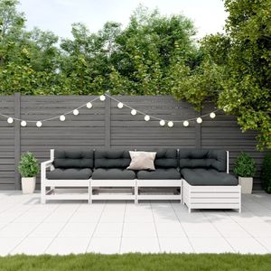 vidaXL - 5-delige - Loungeset - met - kussens - massief - grenenhout - wit