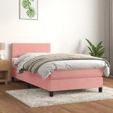 vidaXL Boxspring met matras fluweel roze 80x200 cm