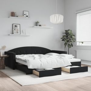 vidaXL Slaapbank met onderschuifbed en lades 100x200 cm fluweel zwart