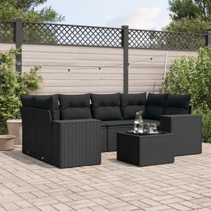 vidaXL - 7-delige - Loungeset - met - kussens - poly - rattan - zwart