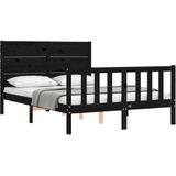 vidaXL Bedframe met hoofdbord massief hout zwart 120x200 cm