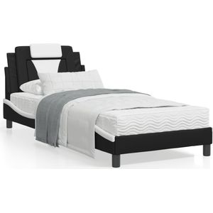 vidaXL Bed met matras kunstleer zwart en wit 90x200 cm