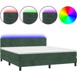 vidaXL Boxspring met matras en LED fluweel donkergroen 160x200 cm