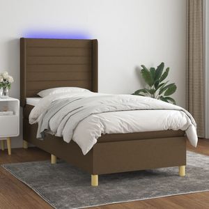 vidaXL Boxspring met matras en LED stof donkerbruin 90x190 cm