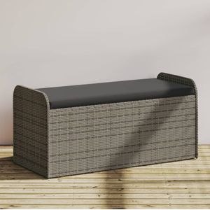 vidaXL Opbergbankje met kussen 115x51x52 cm poly rattan grijs