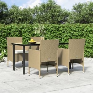 VidaXL 5-delige Tuinset met Kussens - Beige en Zwart