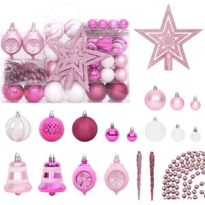 vidaXL 108-delige Kerstballenset wit en roze