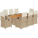 vidaXL 9-delige Tuinset met kussens poly rattan beige