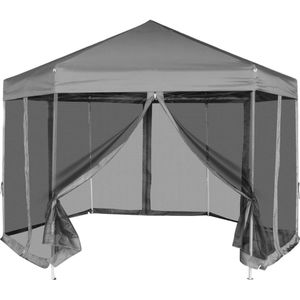 vidaXL Partytent pop-up zeshoekig met 6 zijwanden 3,6x3,1 m grijs