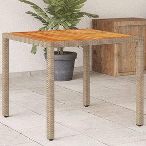 vidaXL Tuintafel 90x90x75 cm poly rattan en acaciahout beige