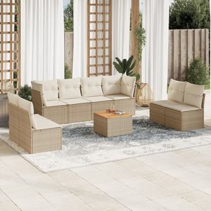vidaXL - 9-delige - Loungeset - met - kussens - poly - rattan - beige