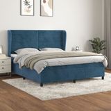 vidaXL Boxspring met matras fluweel donkerblauw 160x200 cm