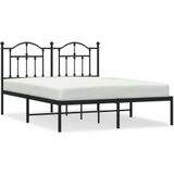 vidaXL Bedframe met hoofdbord metaal zwart 150x200 cm