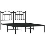 vidaXL Bedframe met hoofdbord metaal zwart 150x200 cm