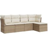 vidaXL 5-delige Loungeset met kussens poly rattan beige