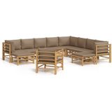 vidaXL 12-delige Loungeset met kussens bamboe taupe