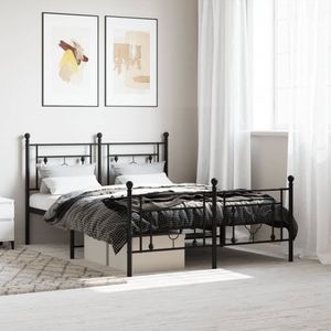 vidaXL Bedframe met hoofd- en voeteneinde metaal zwart 140x190 cm